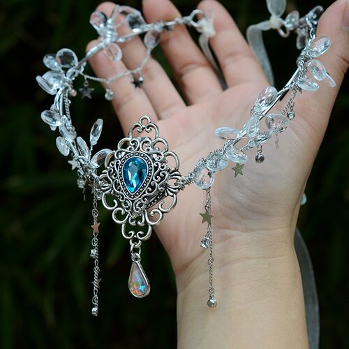 Forest Fairy Hair Tiara Elf Hair Crown Crystal Tassels Hairb