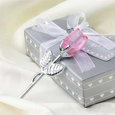 6 Colors Crystal Glass Rose Flower Figurines Craft Valentine
