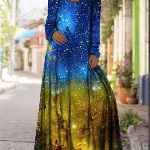 Oversized Long Dress Women Tie-dye gradient D starry print
