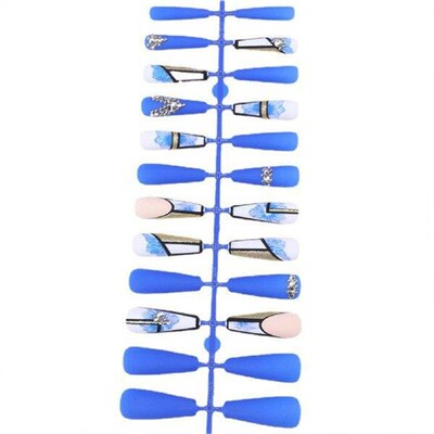 Blue Flowers & Diamond Fake Nails Non-Toxic Odorless Not