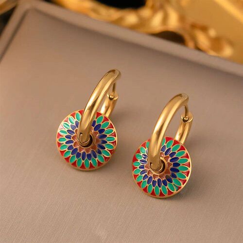 316l Stainless Steel Non-Fading Vintage Painted Flower Patte