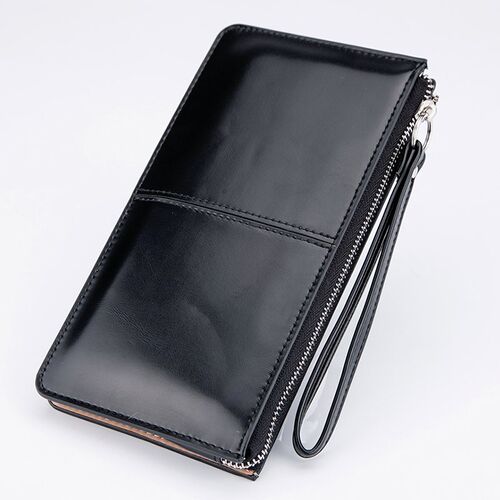 Womens Vintage Oil Wax Leather Zipper Clutch Wallet Female