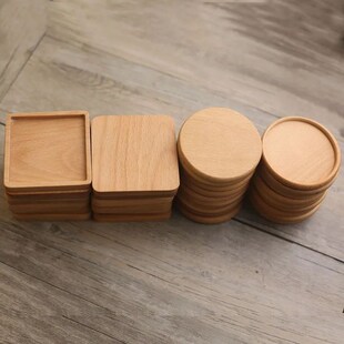 1PC Round Cup Coaster Beech Wood Walnut Solid Square