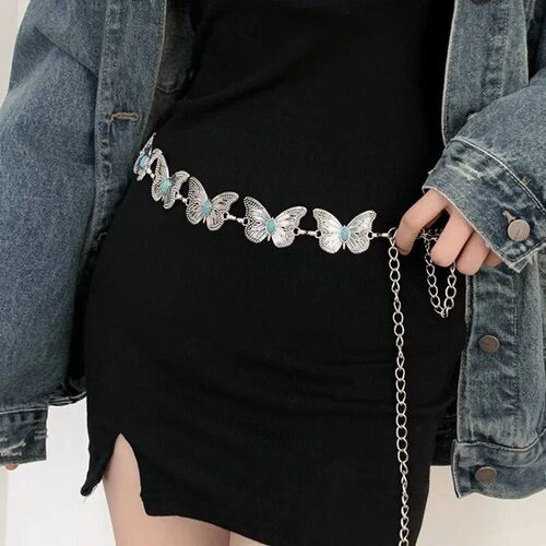 Vintage Butterfly Waist Chain Classic Turquoise Inlaid Adjus