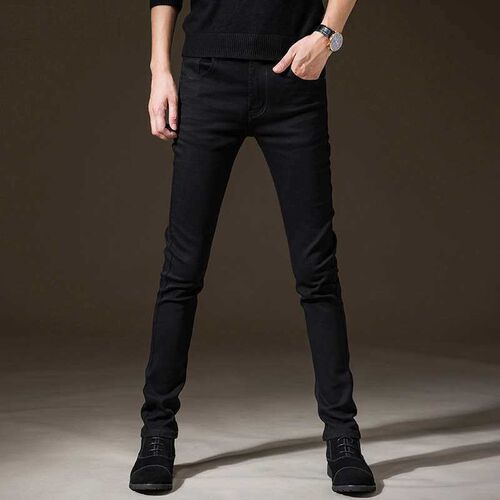 Mens Black Jeans Simple Slim-Fit Small Foot Summer Thin Ste