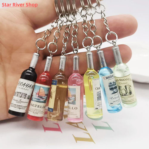 1Pc Acrylic Beer Wine Bottle Keychains Bag Keyring Pendant M