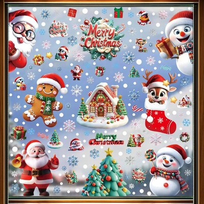 Christmas Window ers 3D Santa Claus House Snowflakes Electro