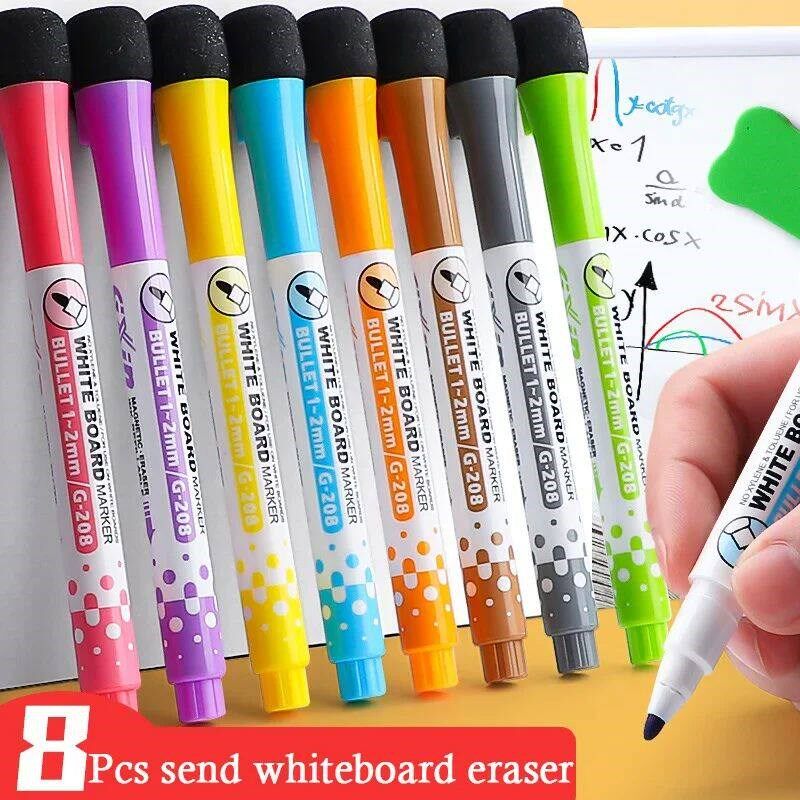 8 Colors Magnetic Dry Erase Markers Fine Tip Magnetic Erasab图片