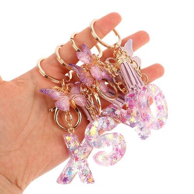 A-Z Dreamy Sequin Letters Keychain For Women Tassel Butterfl