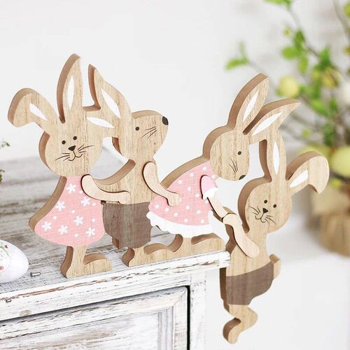 New Easter Painted Rabbit Ornaments Wooden Crafts Home Decor