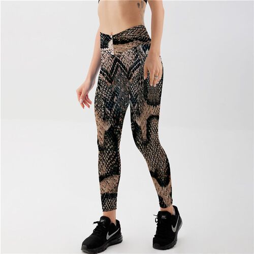 Female Snakeskin pattern Polyester Elastic Force Leggings Ne