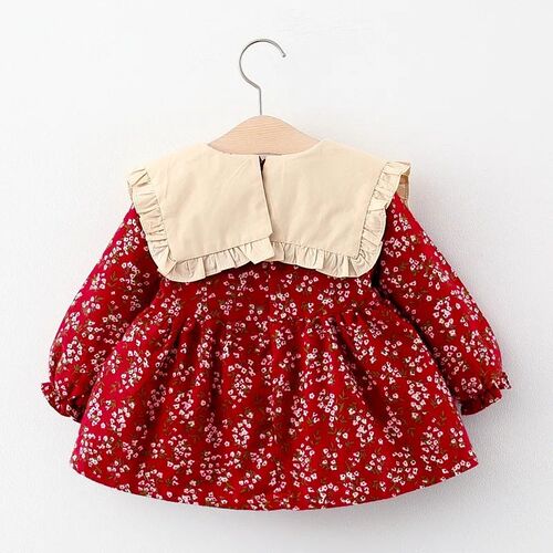 Girls Autumn New Dress Childrens Solid Large  Neck Long Sl