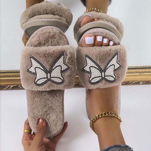 Large Size Round Head Velvet Home Bow Flat Warm Cotton Indoo
