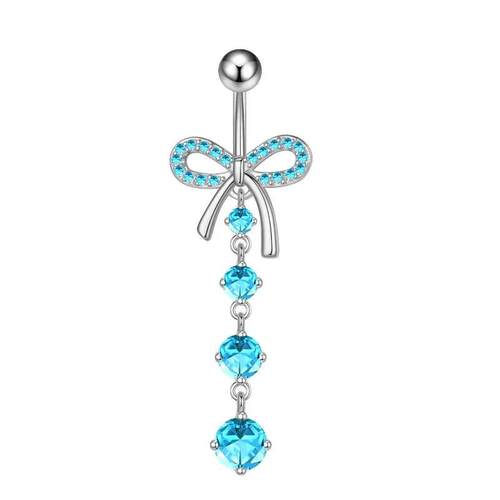 1PCS Blue Crystal Belly Button Rings Stainless Steel Heart N
