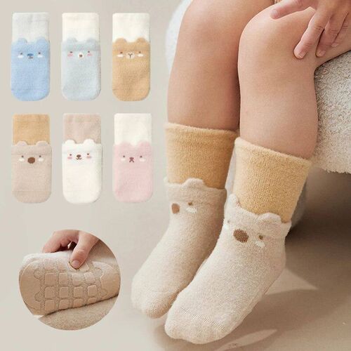 3 Pairs Baby Floor Socks Full Sole Rubber Non-Slip Winter Wa
