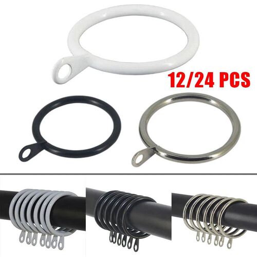 12/24 Pcs Curtain Rings Metal Black Silver White Iron Hangin