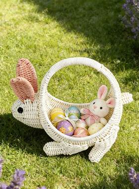 Easter Bunny Shape Basket Hand Woven Imitation Rattan Candie