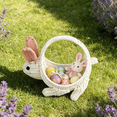 Easter Bunny Shape Basket Hand Woven Imitation Rattan Candie