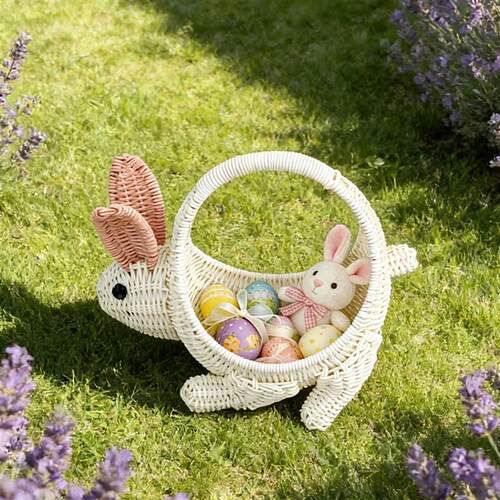Easter Bunny Shape Basket Hand Woven Imitation Rattan Candie
