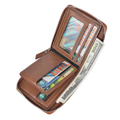 Wallet for Men RFID Blocking Short Zip-around Wallet