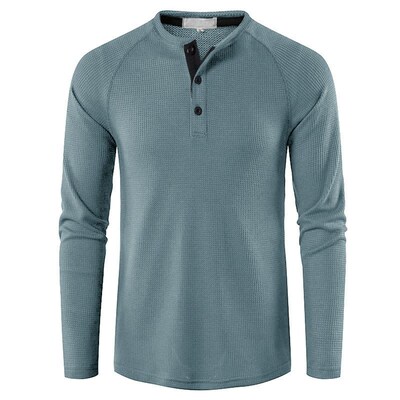 Mens Tshirts Henley Longsleeved Solid Color Tops for Autumn