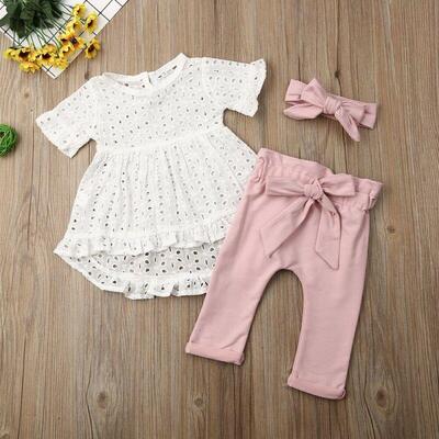 Citgeett Summer 3Pcs Newborn Infant Baby Girl Clothes White