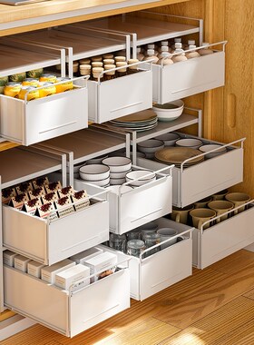 Kitchen pull-out shelves cabinets drawers dish rack holder