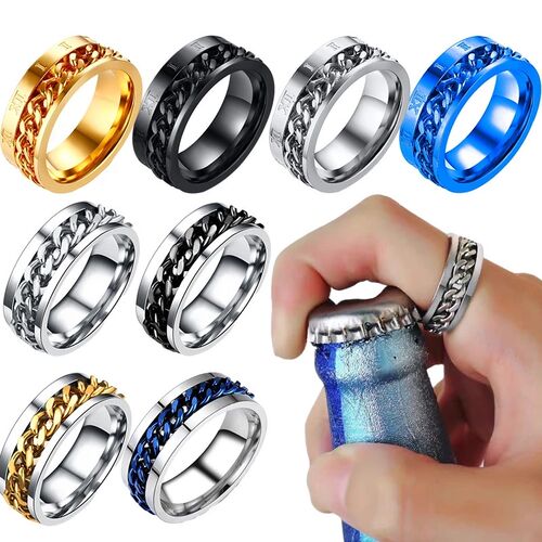Titanium Steel Rotatable Chain Rings Men Women Sress Ring Fo
