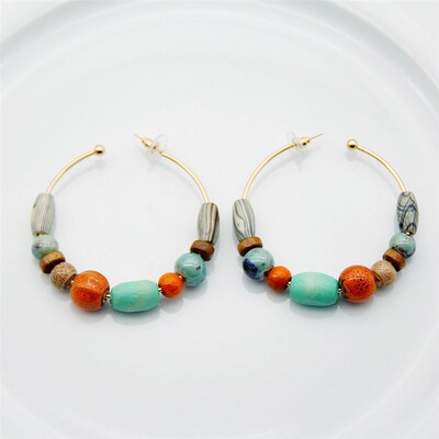 FishSheep 2023 Za Bohemian Colorful Wooden Hoop Earring For