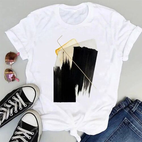 Plus Size Women Tees Striped Lovely 90s Fashion Short Sleeve
