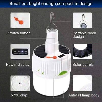 Portable Lanterns With Hooks Solar Lights Rechargeable Bulb