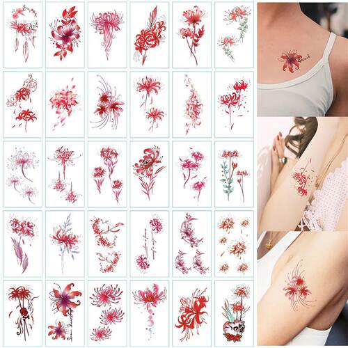 30Sheets Equinox Flower Pattern Temporary Tattoo Stickers