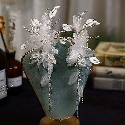 White Gauze Fairy Bride barrettes clips hair wear Fluttering