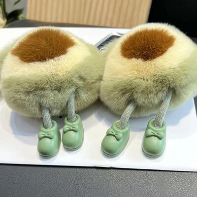 New Cute Imitation Rex Rabbit Fur Avocado Car Keychain Penda