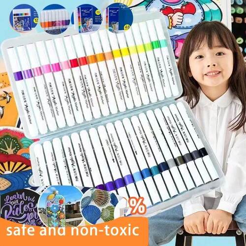 12-60 Colors Acrylic Markers Pen Set Paint Art Marker Soft T