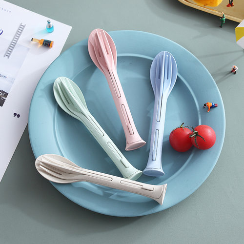 3pcs/set 3 in 1 Travel Portable Cutlery Set Japan Style Whea