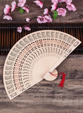 Fashion Wedding Hand Fragrant Carved Bamboo Folding Fan Chin