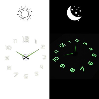 3D Luminous Wall Clock Mirror Wall Stickers Creative DIY Clo