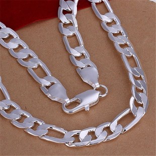 sStamped Silver color necklace for men classic 12MM