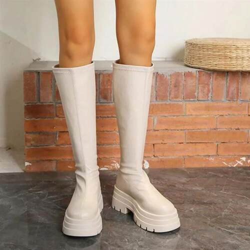 Chelsea Long Boots For Women Platform Thick Sole High Heels
