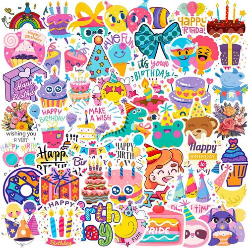 50pcs Cartoon Cute Happy Birthday Stickers For Party Gift Sk
