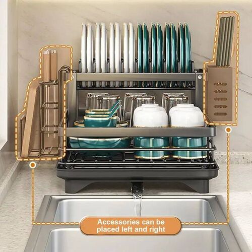 Dish Drying Rack Adjustable Kitchen Plates Organizer with Dr