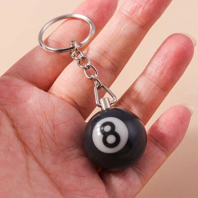 3D Black No 8 Billiard Keychain Mini Ball Pendant Key Ring R