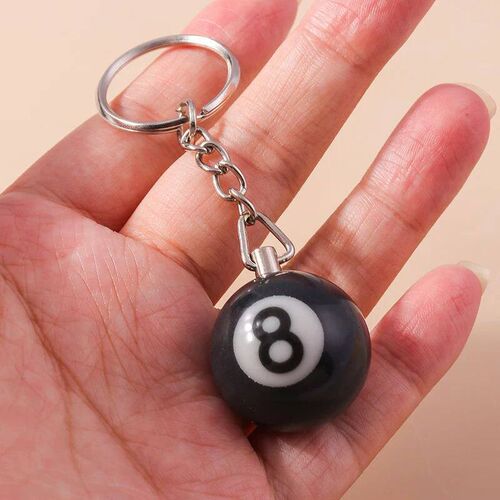 3D Black No 8 Billiard Keychain Mini Ball Pendant Key Ring R