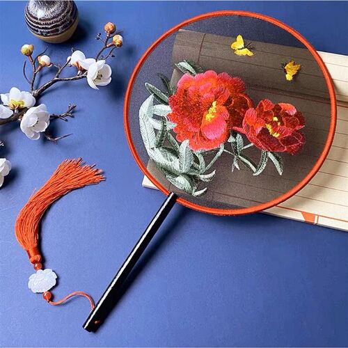 Chinese Double-Sided Embroidery Hand Held Fan China Han Anci