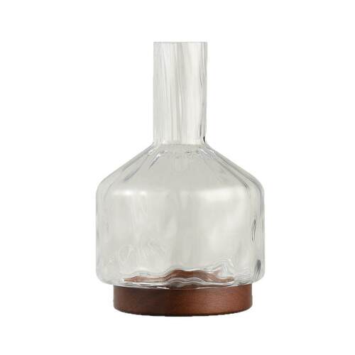 Glass Vase Wood Base Mid Century Modern Home Decor Display