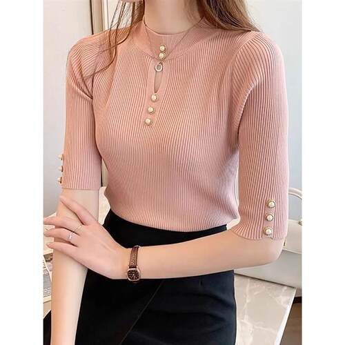 2025 Spring Autumn Korean Fashion Solid Sweater Women Short