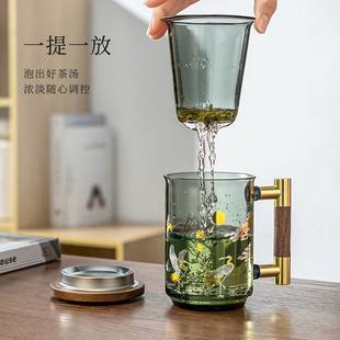 高档玻璃茶杯泡茶过滤茶水分离办公室家用男士商务绿茶杯子茶道杯