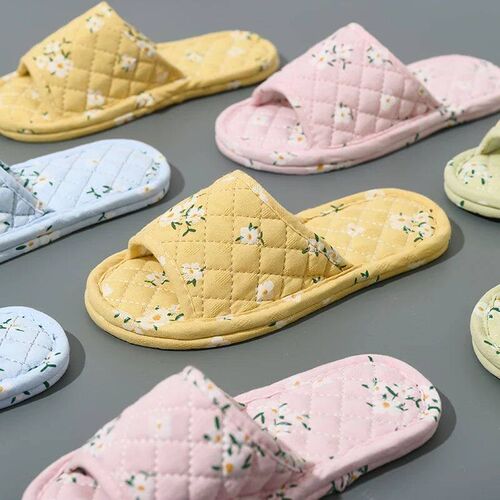 Indoor Slippers Soft Cotton Floral Floor Shoes Fashion Flowe