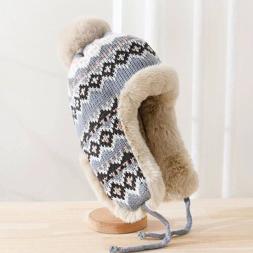 HT4110 Russian Cap Men Women Knitted Trapper Earflap Ski Cap